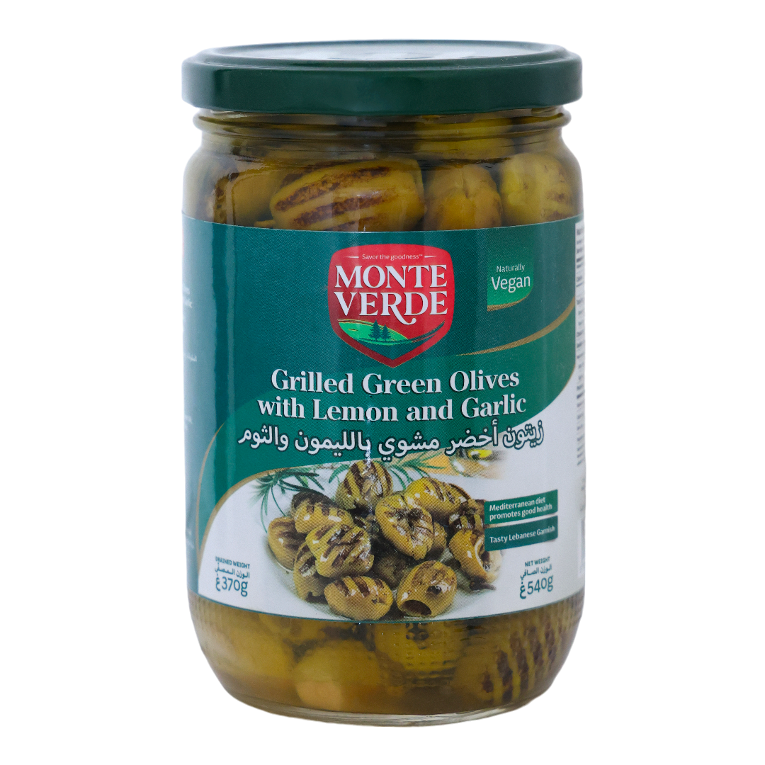 Monte Verde Grilled Green Olives With Lemon And Garlic Jar - 540g