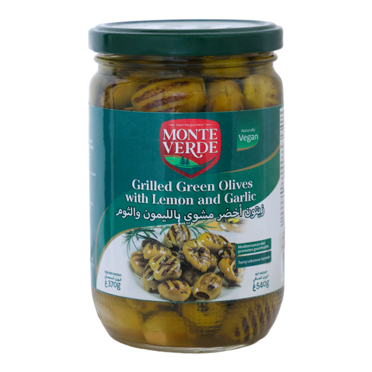 Monte Verde Grilled Green Olives With Lemon And Garlic Jar - 540g